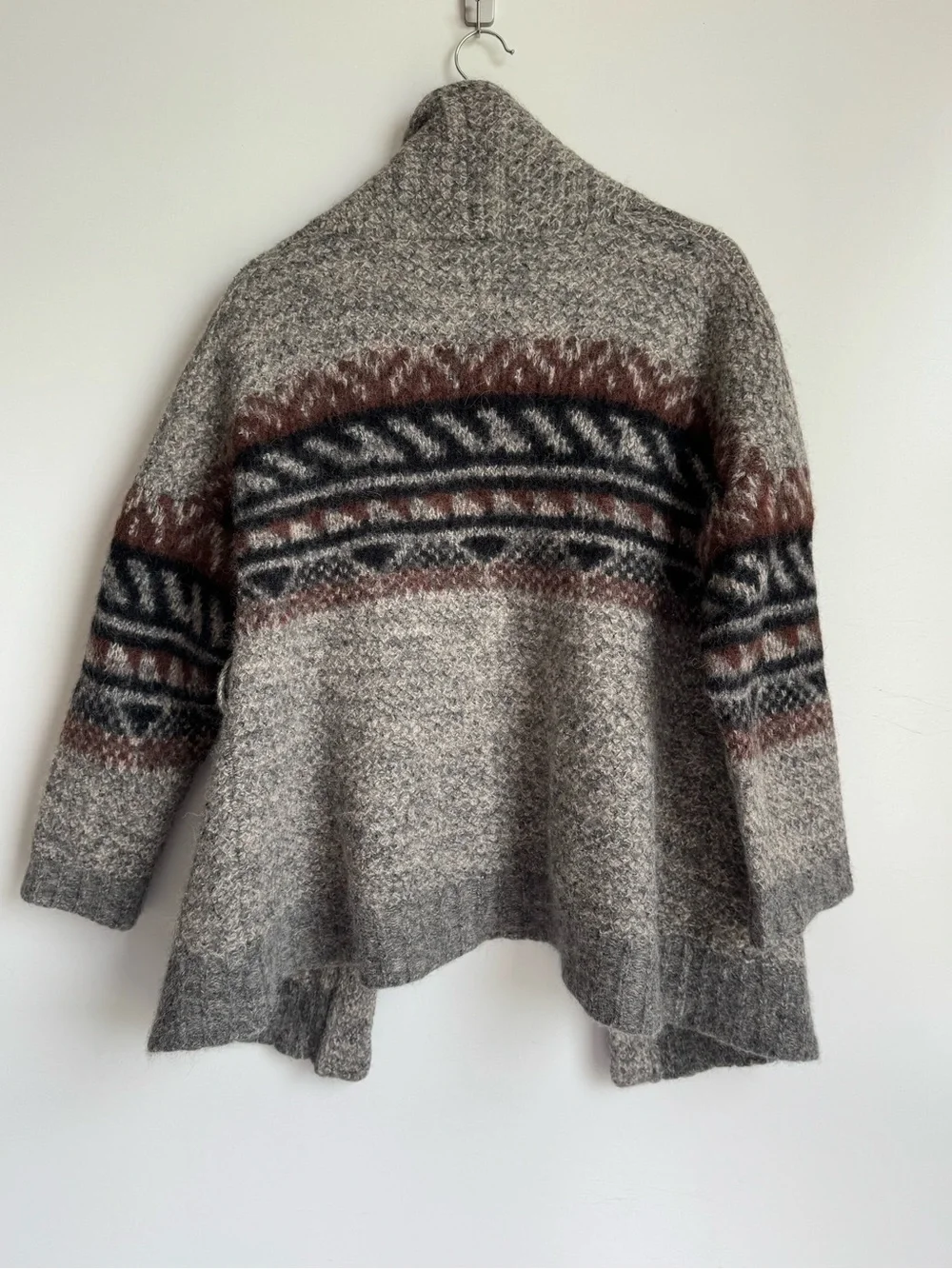 XIRENA Carmella Cardigan Tobacco Aztec Women Medium Baby Alpaca Jacquard Gray